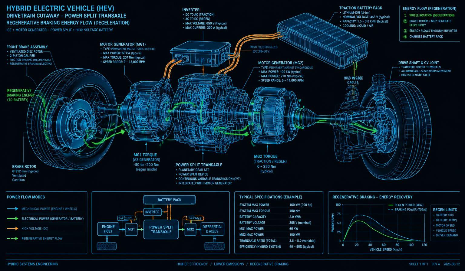 Hybrid drivetrain blueprint with regenerative energy flow